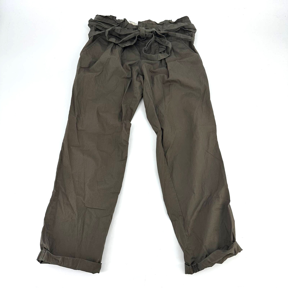 Anthropologie Cartonnier  pants size 2 green paper bag waist ankle cotton